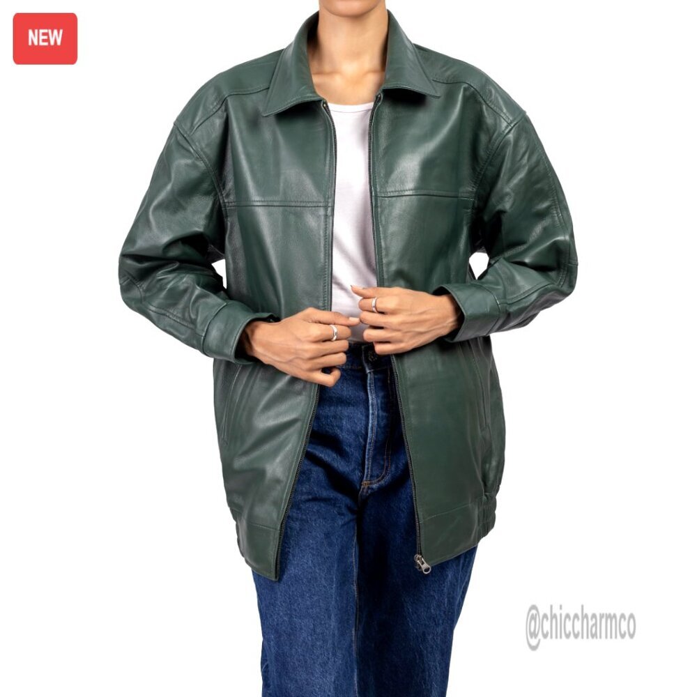 Oversized Lambskin Leather Jacket Women's Fashion Plus Size Fall Outerwear
